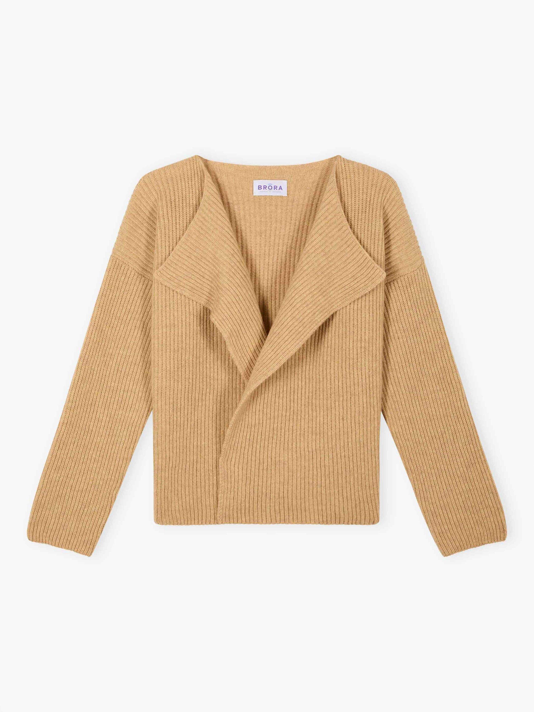 Product image 4 of 4, which shows Brora Cashmere Waterfall Neck Cardigan, Catkin, 8-10