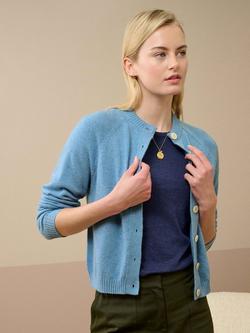 Brora Cashmere Ribbed Trim Cardigan, Light Blue, Light Blue