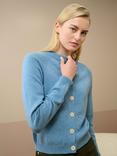 Brora Cashmere Ribbed Trim Cardigan, Light Blue