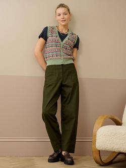 Brora Fair Isle Pure Wool Sleeveless Cardigan, Green/Multi