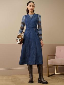 Brora Denim Wrap Pinafore Dress, Indigo - view 2, Indigo