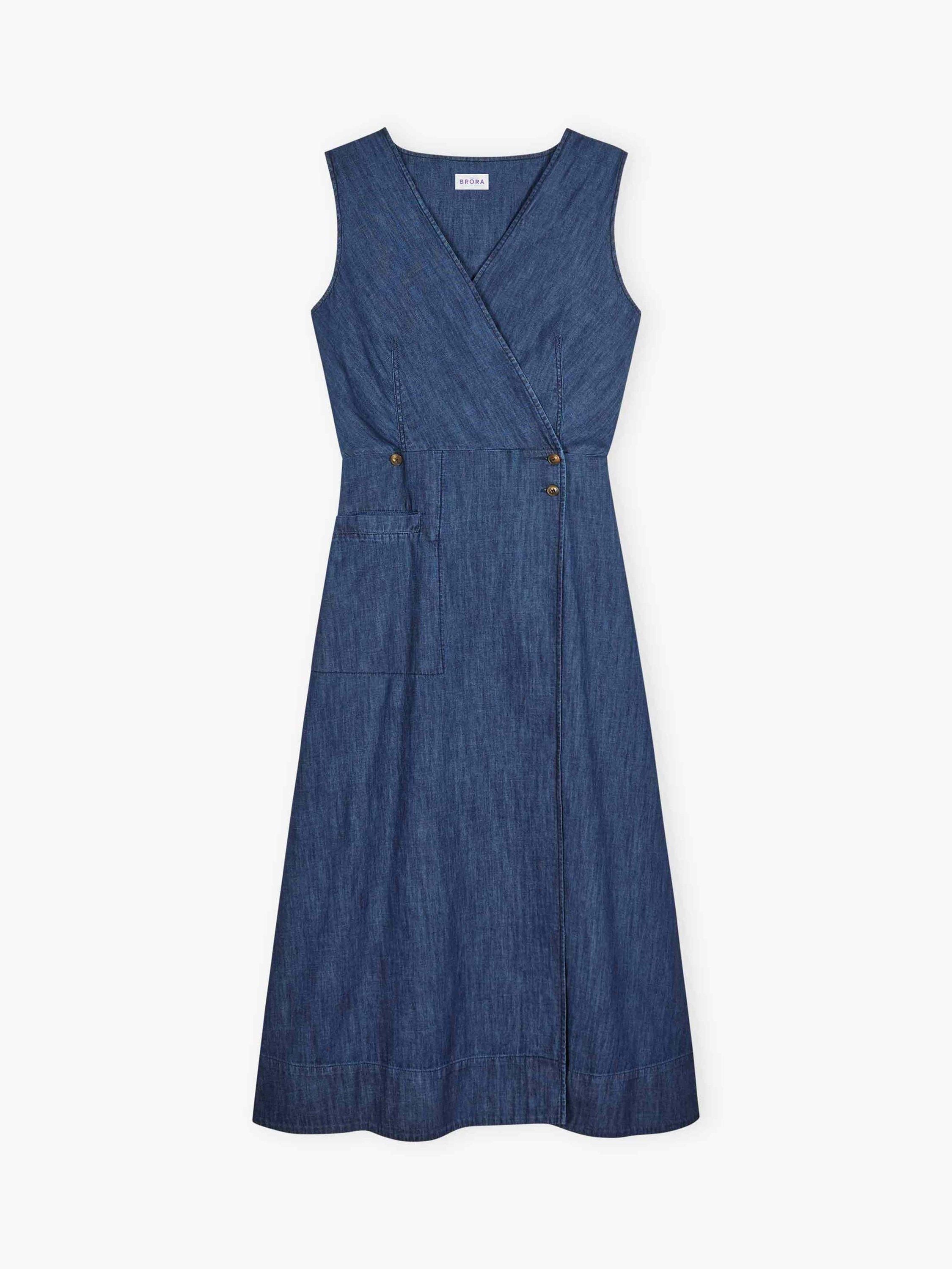 Product image 5 of 5, which shows Brora Denim Wrap Pinafore Dress, Indigo, 8