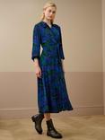 Brora Leaf Print Frill Collar Dress, Jay/Emerald