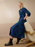 Brora Leaf Print Frill Collar Dress, Jay/Emerald