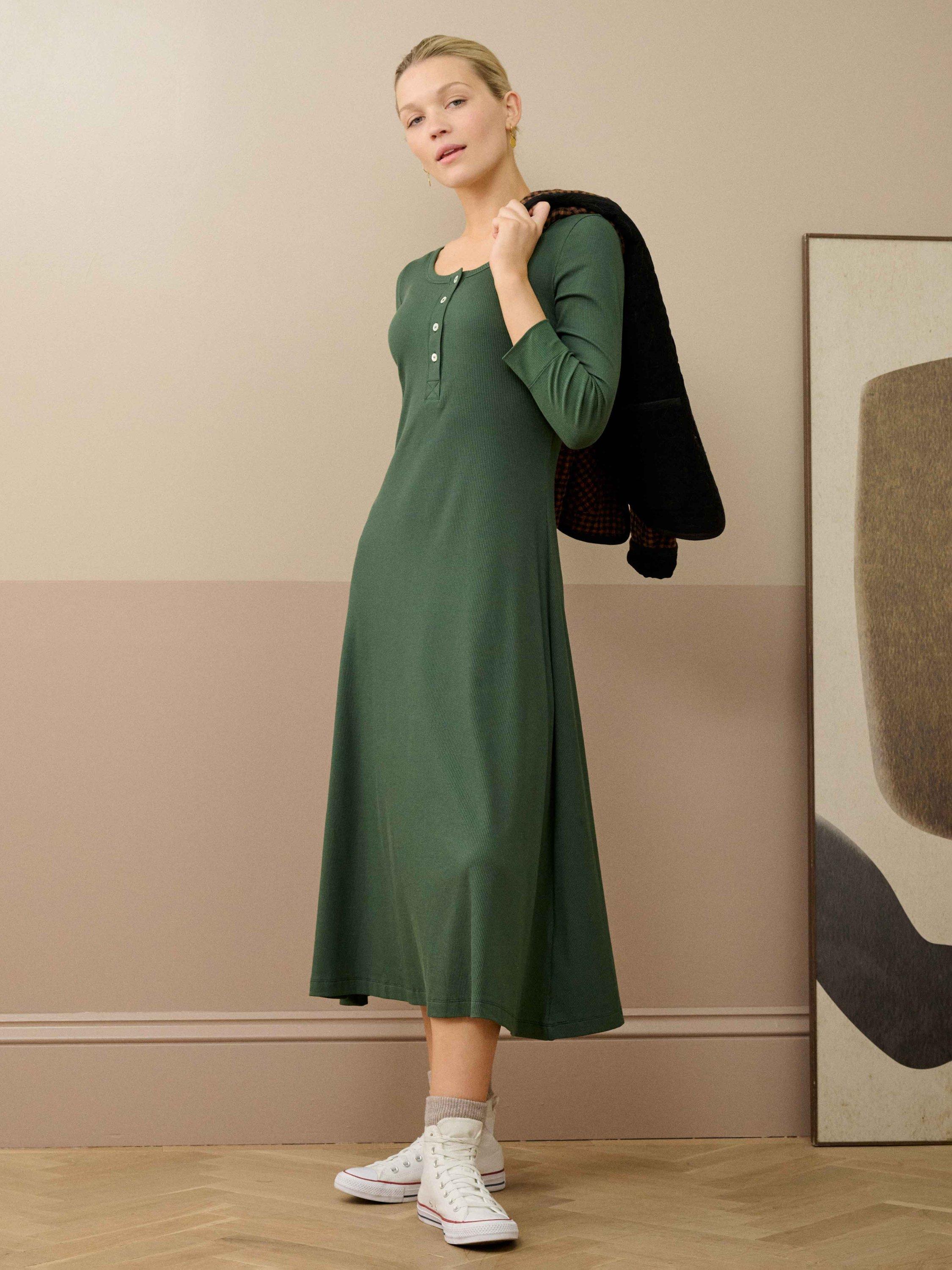 Product image 1 of 5, which shows Brora Ribbed Jersey Midi Dress, Cedar, 6