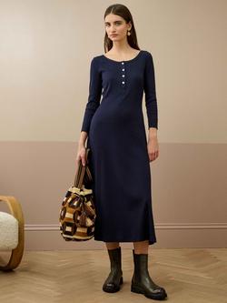 Brora Ribbed Jersey Midi Dress, Ink, Ink