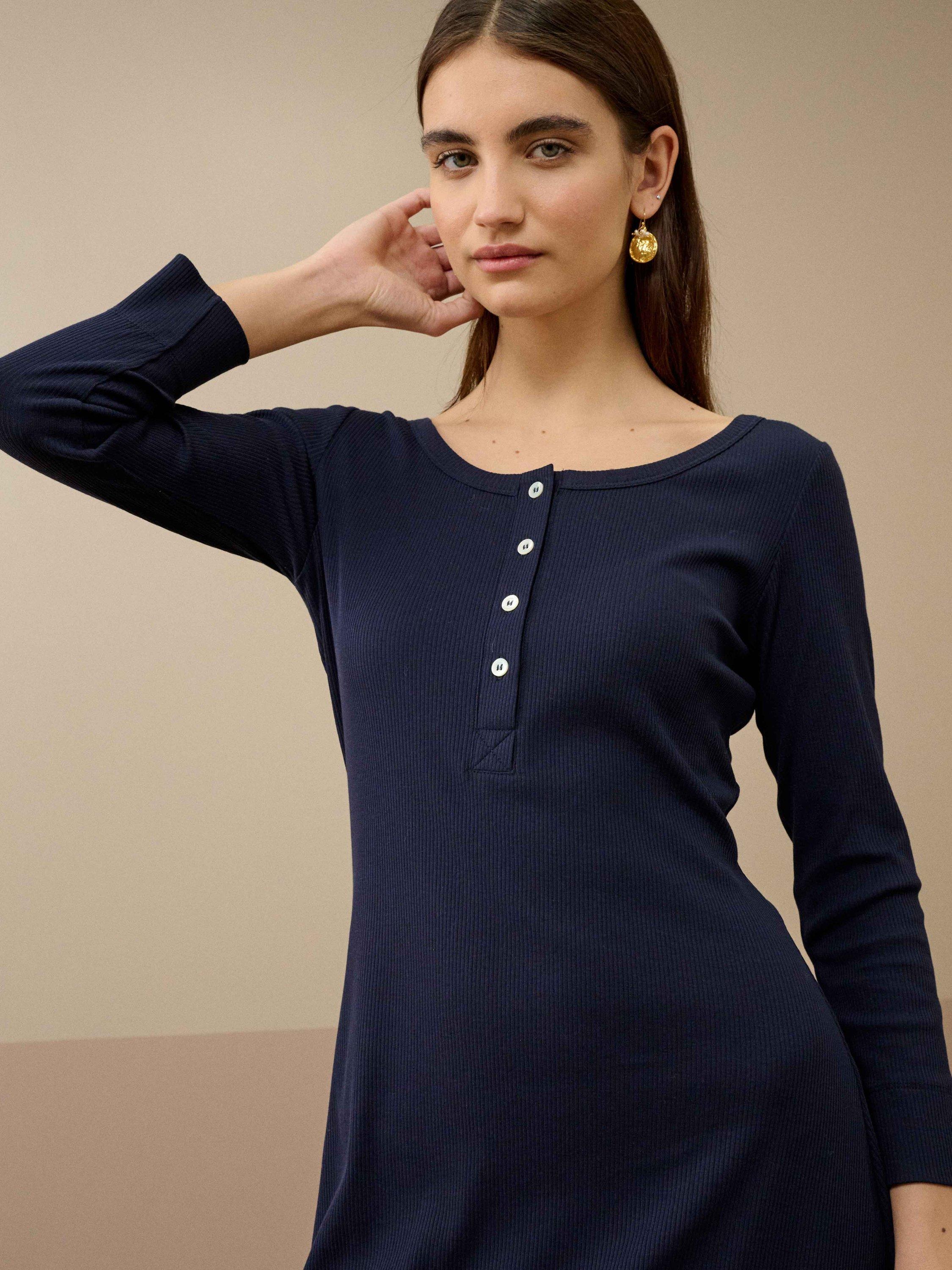 Product image 2 of 5, which shows Brora Ribbed Jersey Midi Dress, Ink, 6