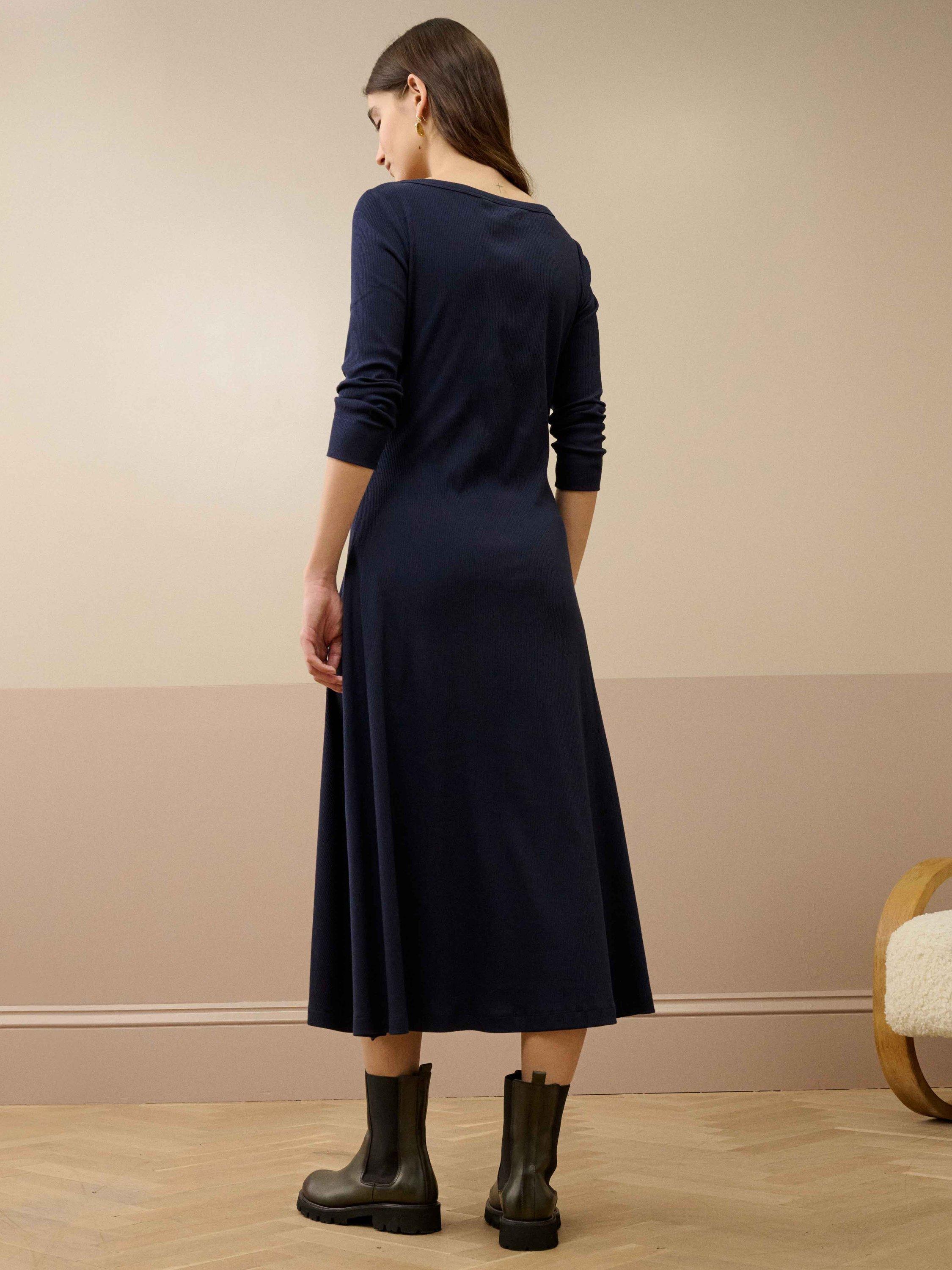 Product image 4 of 5, which shows Brora Ribbed Jersey Midi Dress, Ink, 6