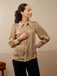Brora Cupro Satin Abstract Check Shirt, Ochre
