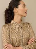 Brora Cupro Satin Abstract Check Shirt, Ochre