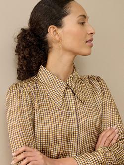 Brora Cupro Satin Abstract Check Shirt, Ochre - view 2, Ochre