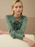 Brora Cupro Satin Abstract Check Shirt, Tarragon