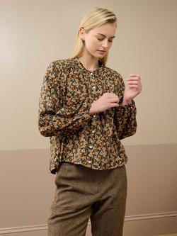 Brora Organic Cotton Floral Liberty Print Long Sleeve Top, Multi, Multi