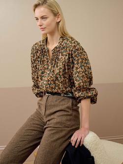 Brora Organic Cotton Floral Liberty Print Long Sleeve Top, Multi - view 2, Multi