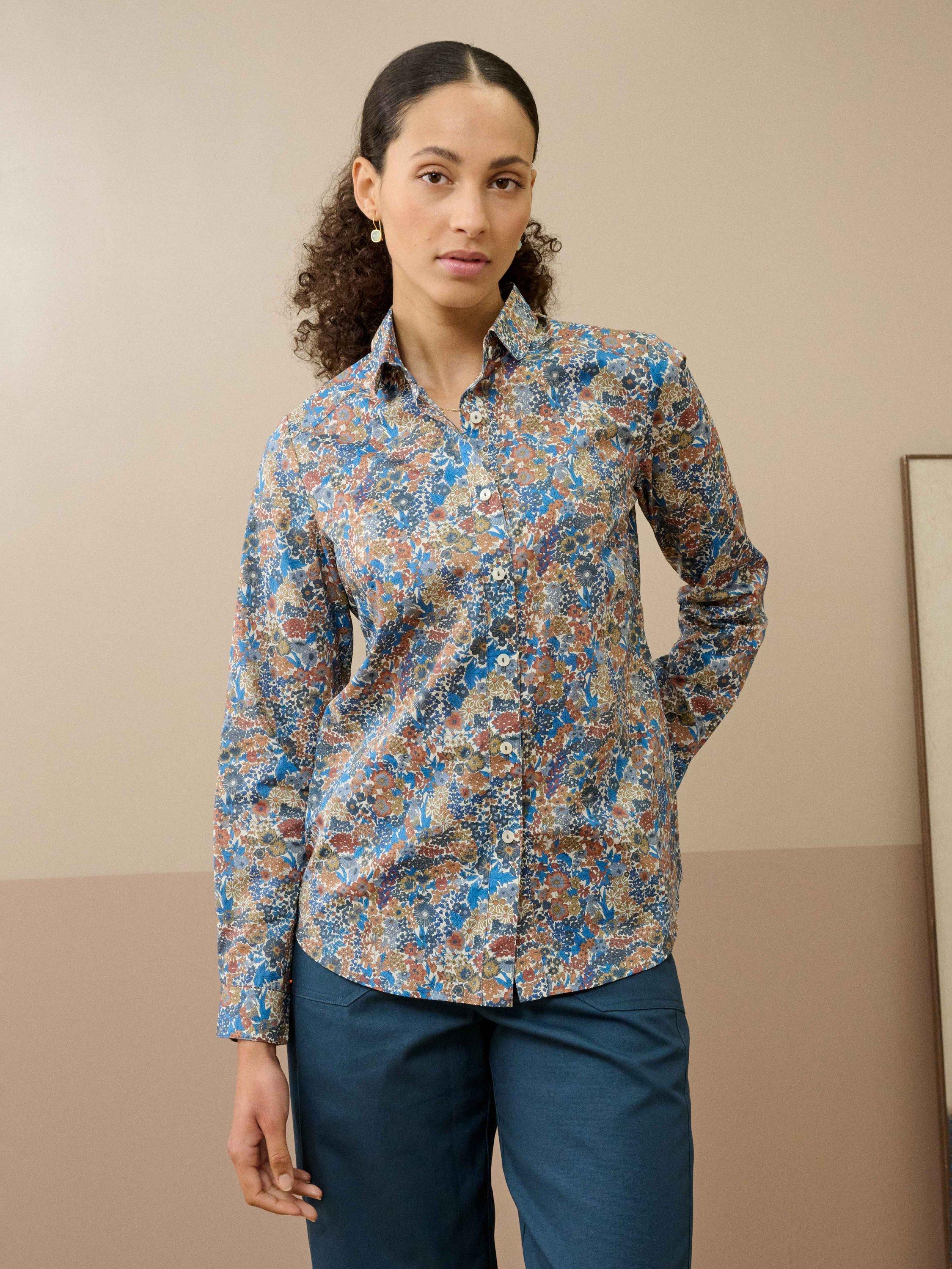 Product image 1 of 4, which shows Brora Tana Lawn Cotton Floral Liberty Print Shirt, Multi, 6