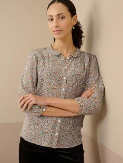 Brora Silk Floral Liberty Print Peter Pan Collar Top, Multi, Multi