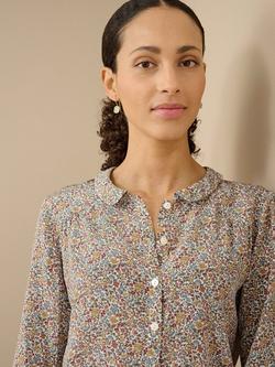 Brora Silk Floral Liberty Print Peter Pan Collar Top, Multi - view 2, Multi