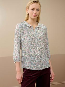Brora Silk Floral Liberty Print Peter Pan Collar Top, Multi, Multi
