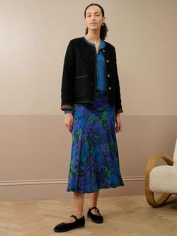 Brora Leaf Print Crepe Midi Skirt, Jay/Emerald, Jay/Emerald