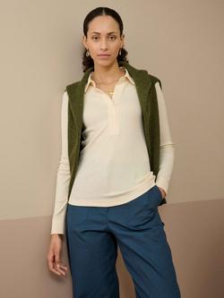 Brora Ribbed Cotton Jersey Polo Top, Winter White - view 2, Winter White