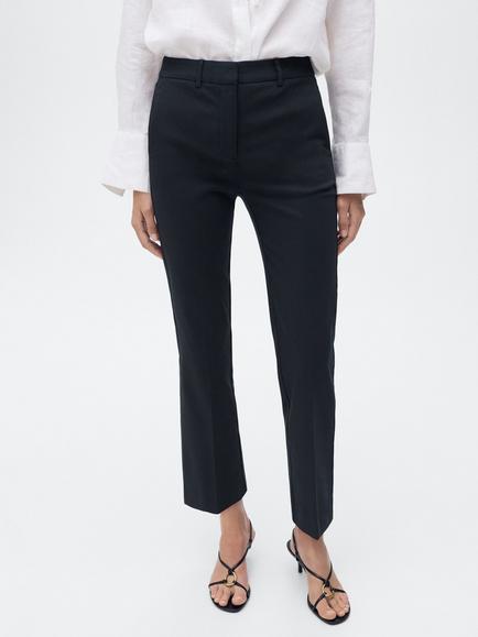 Mango Newcola Cropped Tailored Trousers, Navy, Navy