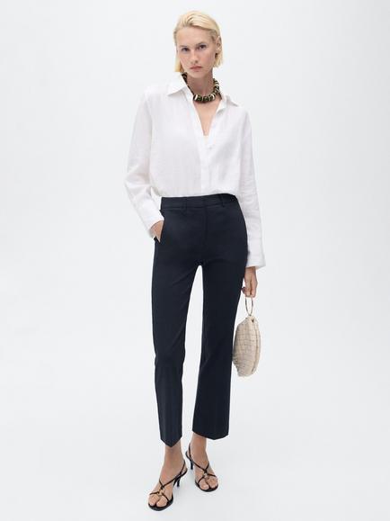 Mango Newcola Cropped Tailored Trousers, Navy - view 2, Navy