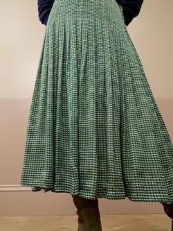 Brora Graphic Check Pleated Skirt, Tarragon - view 2, Tarragon