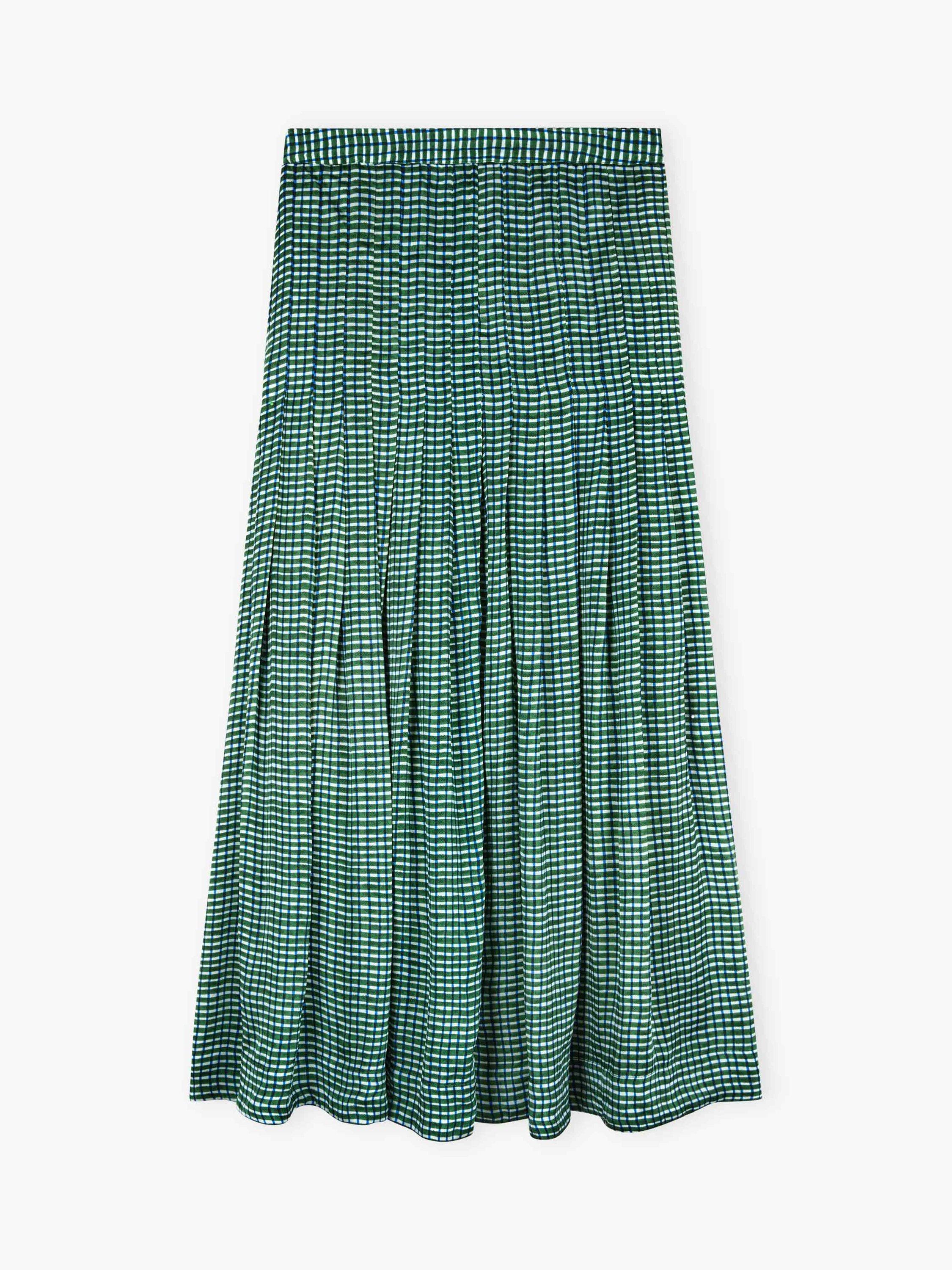 Product image 5 of 5, which shows Brora Graphic Check Pleated Skirt, Tarragon, 8