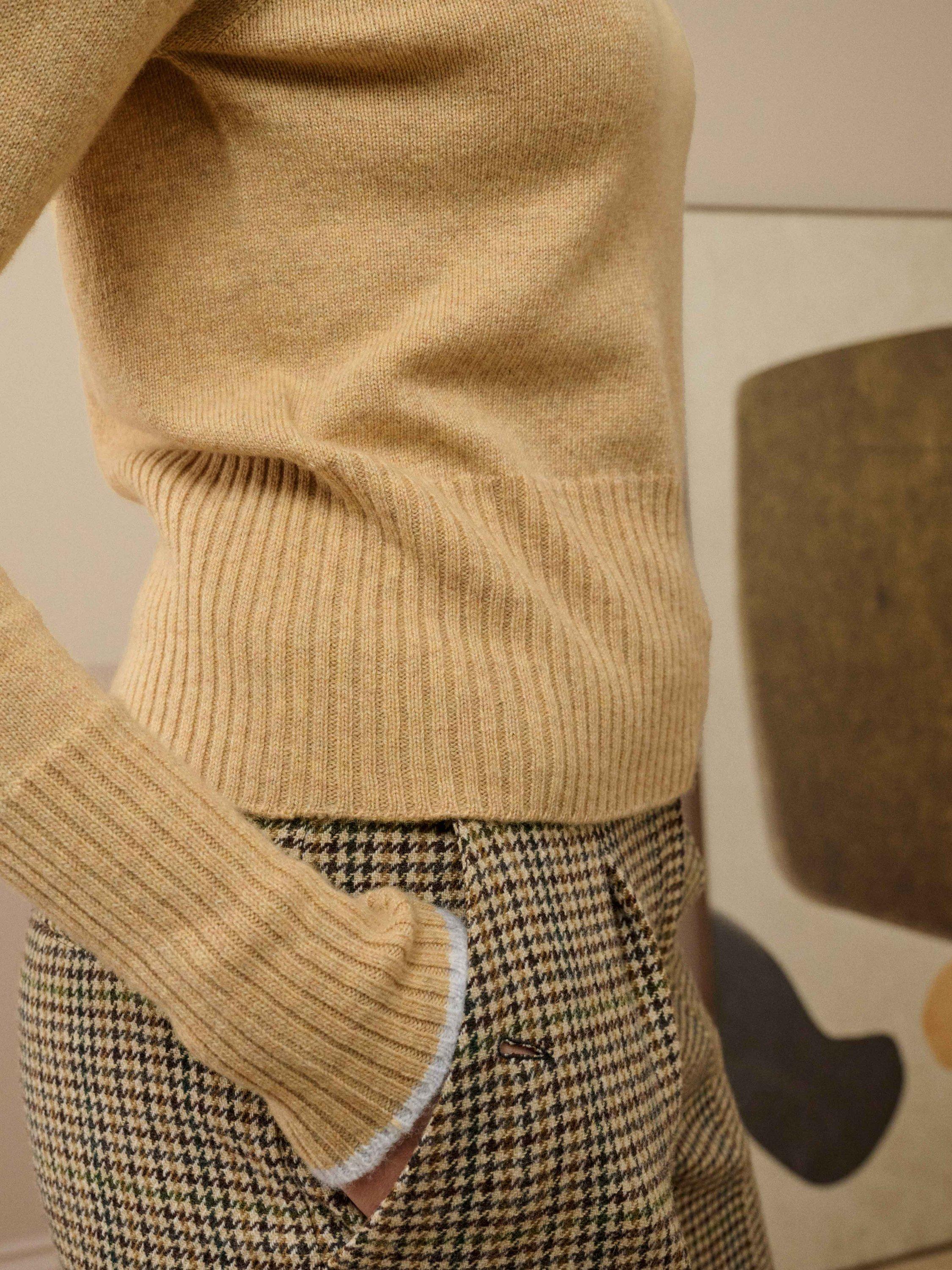 Product image 3 of 4, which shows Brora High Round Neck Boxy Cashmere Jumper, Mid Yellow, 8