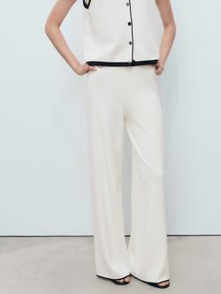 Mango Pipon Colour Contrast Flared Trousers, Cream, Cream