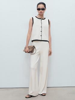 Mango Pipon Colour Contrast Flared Trousers, Cream - view 2, Cream