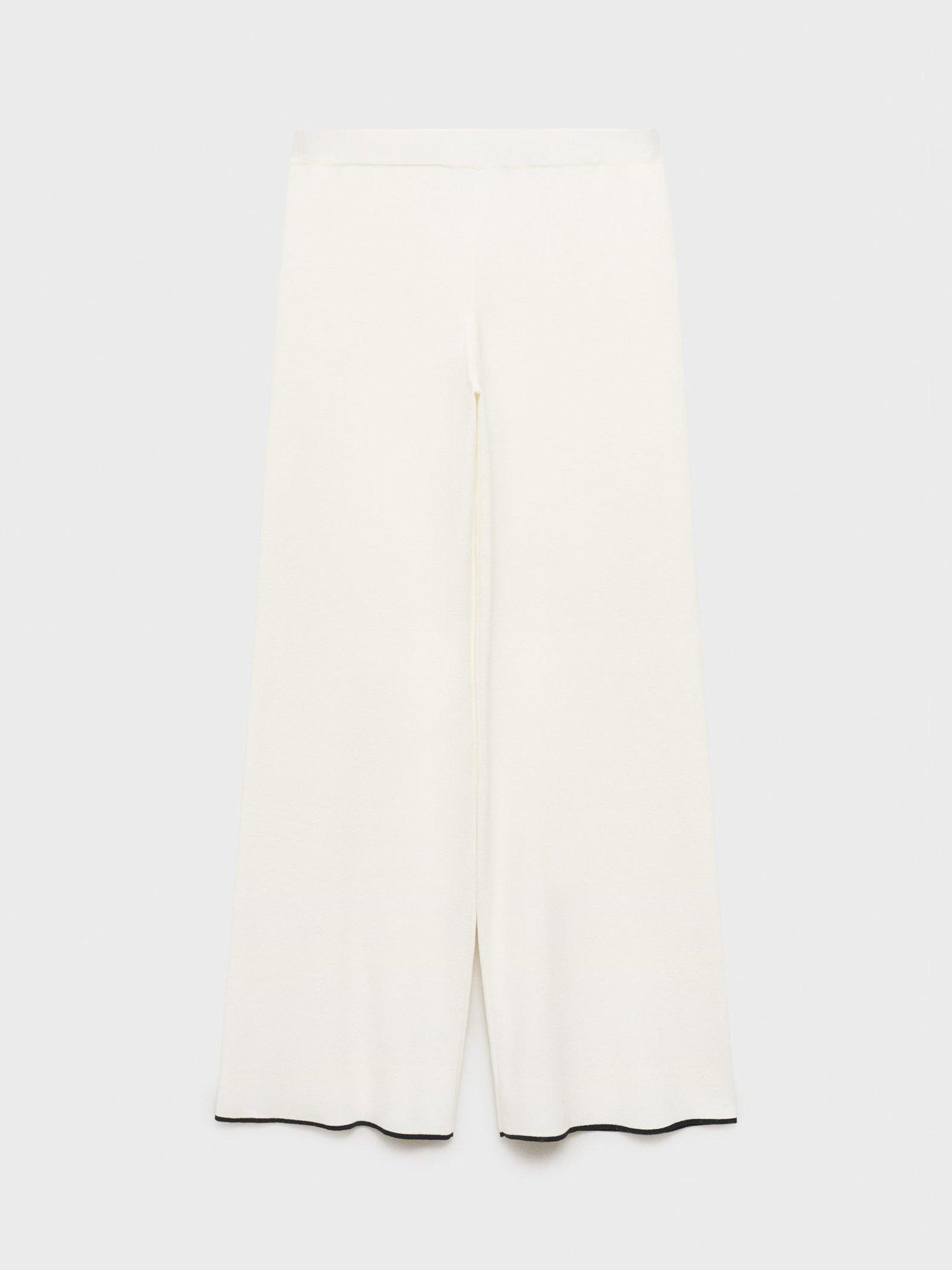 Product image 3 of 9, which shows Mango Pipon Colour Contrast Flared Trousers, Cream, XS
