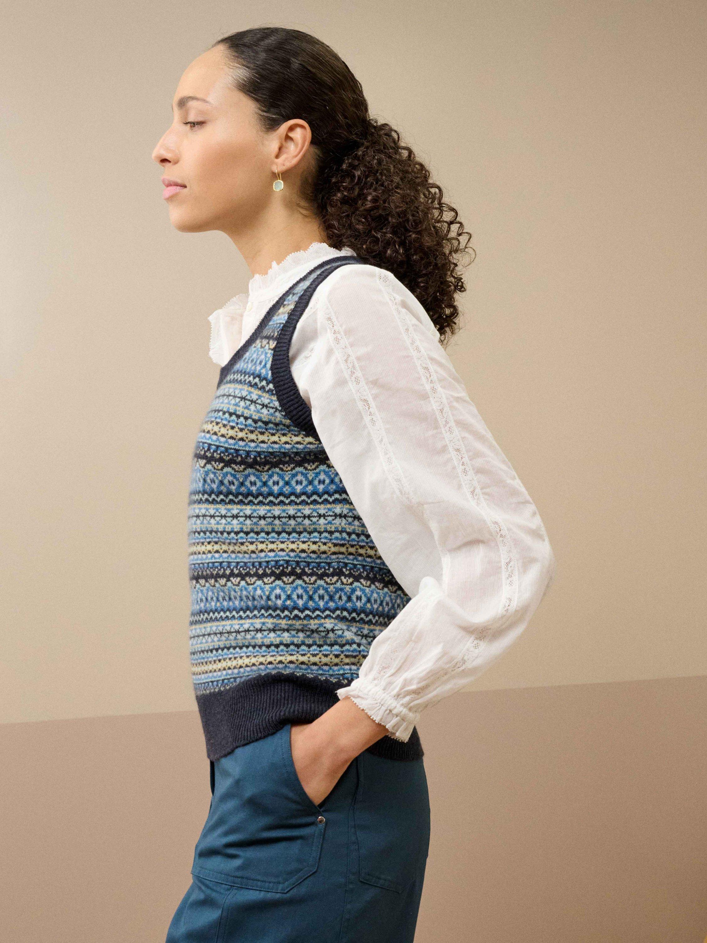 Product image 2 of 4, which shows Brora Cashmere Fair Isle Knitted Tank, Midnight, 10