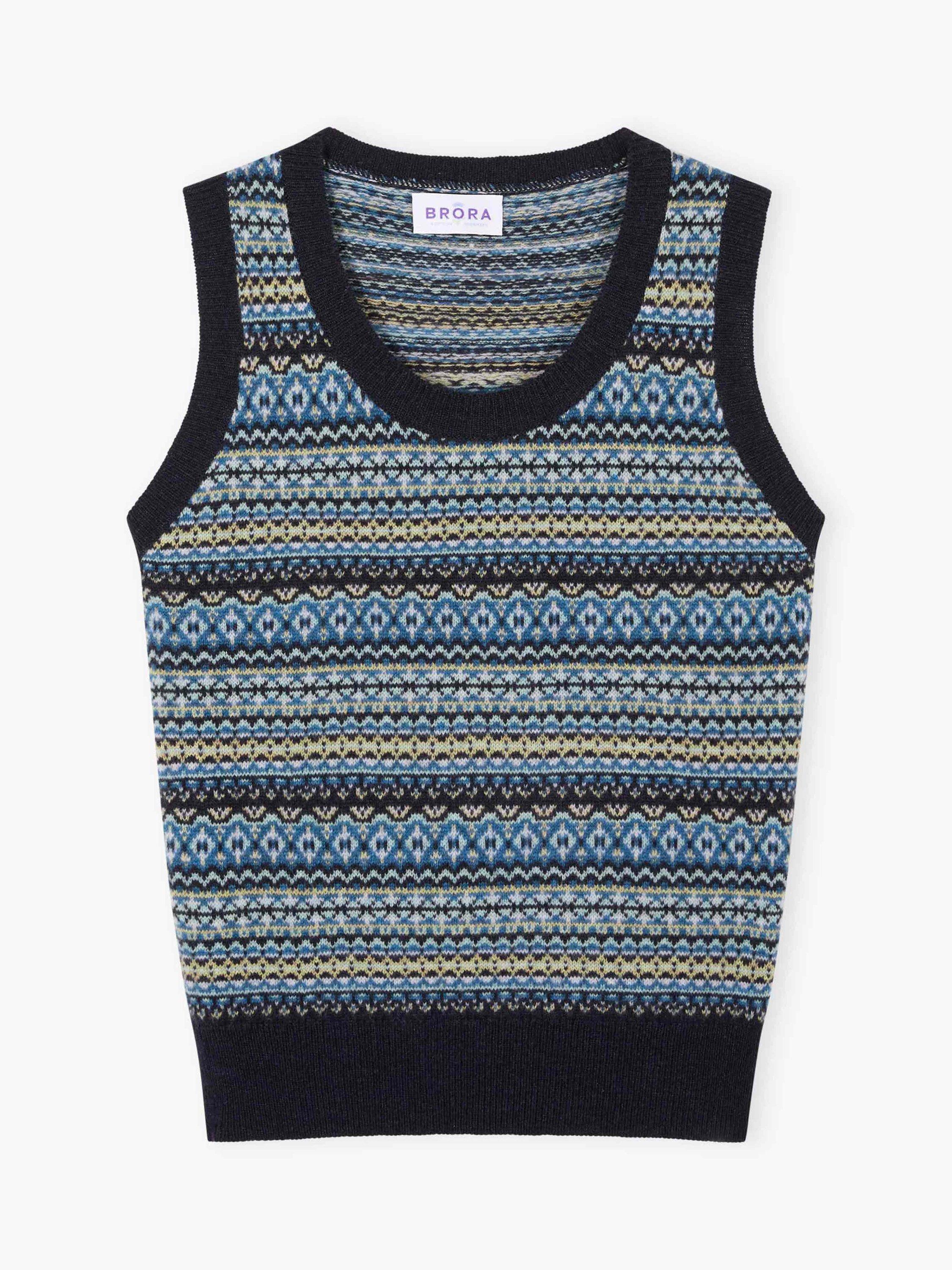 Product image 4 of 4, which shows Brora Cashmere Fair Isle Knitted Tank, Midnight, 10