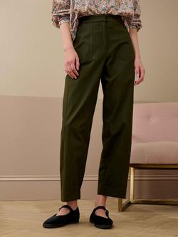 Brora Cotton Canvas Barrel Leg Trousers, Dark Green