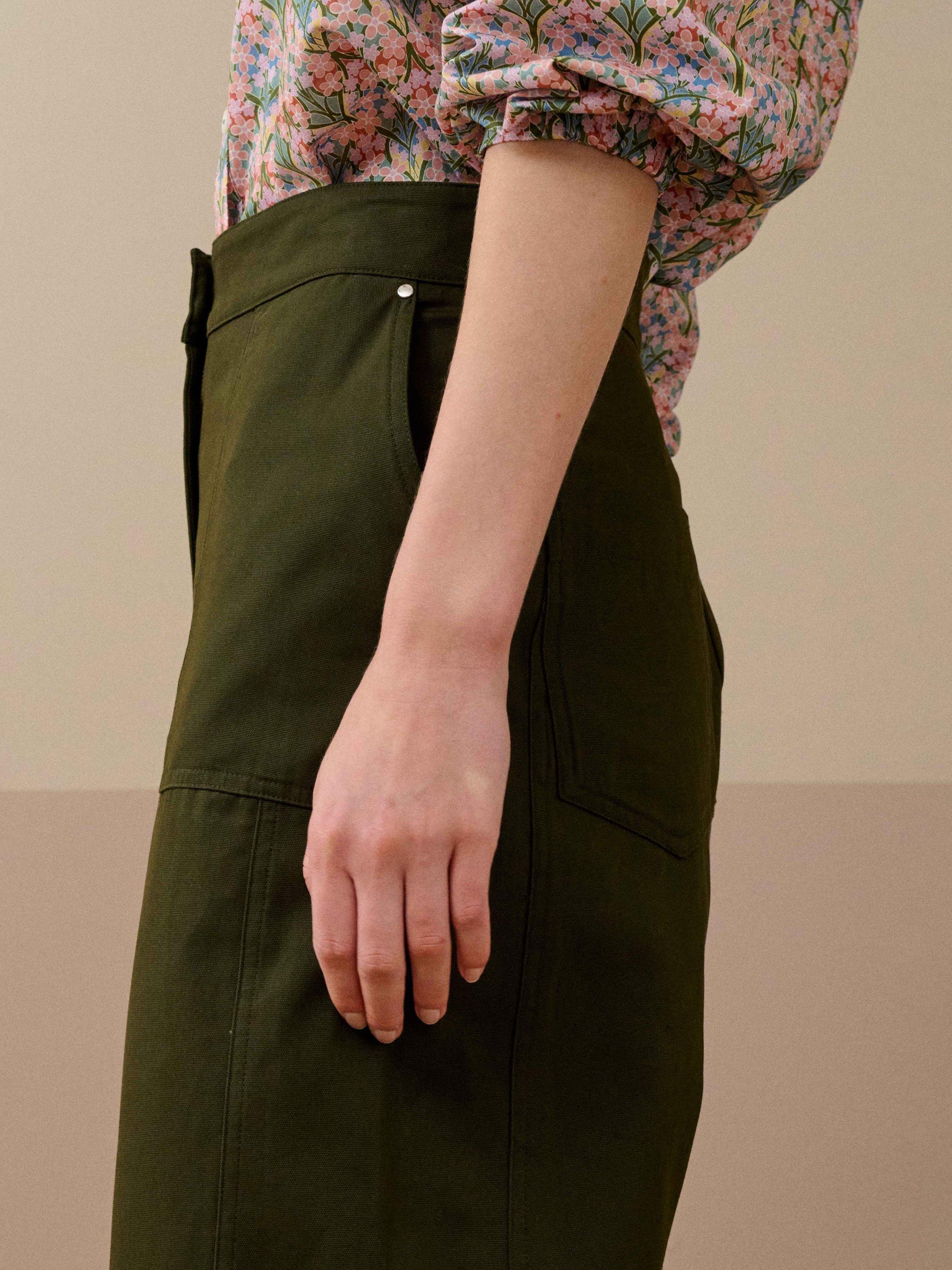 Product image 4 of 5, which shows Brora Cotton Canvas Barrel Leg Trousers, Dark Green, 6