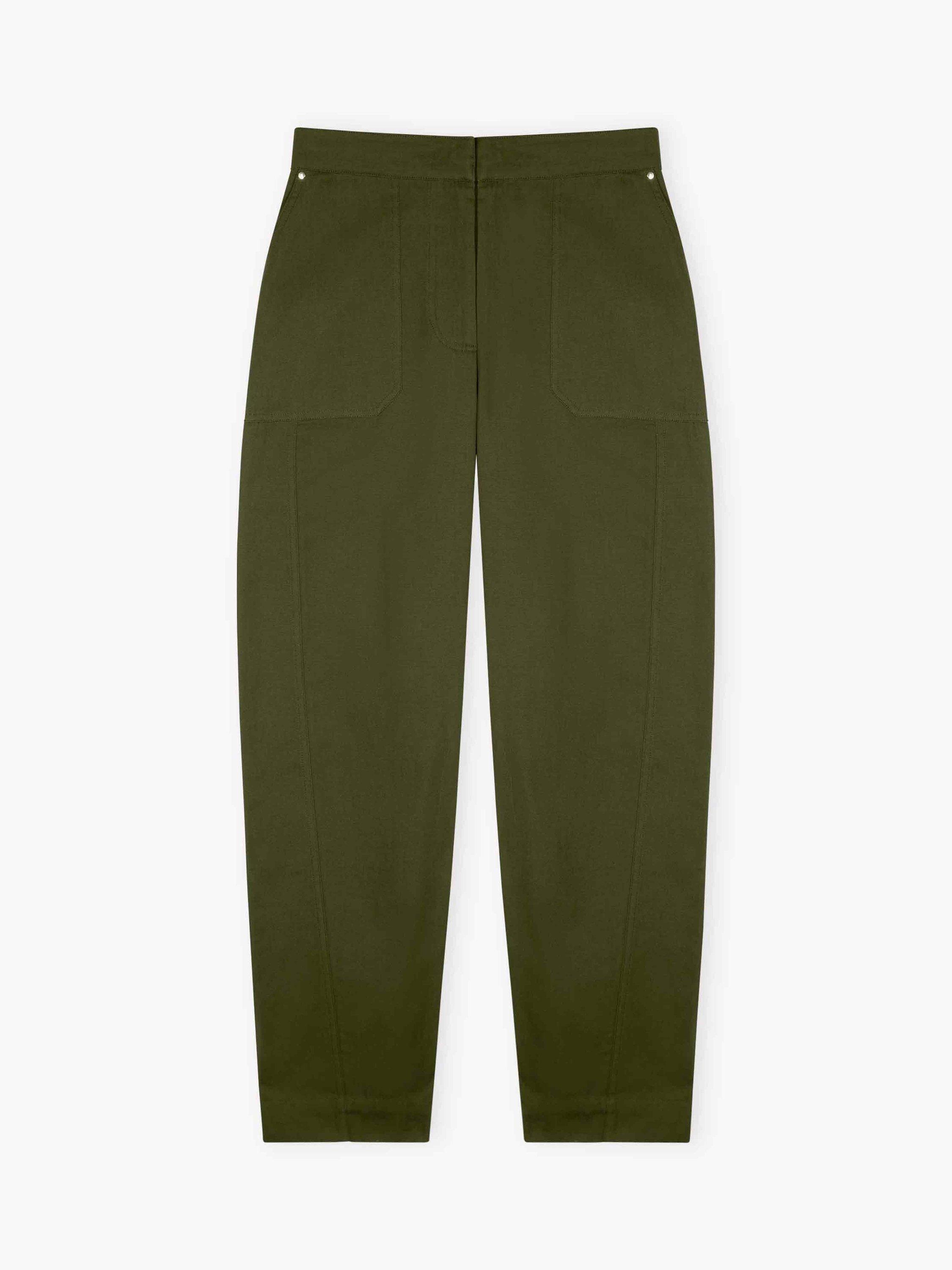 Product image 5 of 5, which shows Brora Cotton Canvas Barrel Leg Trousers, Dark Green, 6