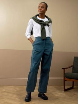 Brora Cotton Canvas Barrel Leg Trousers, Petrol