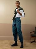 Brora Cotton Canvas Barrel Leg Trousers, Petrol