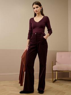 Brora Needlecord High Waist Trousers, Damson