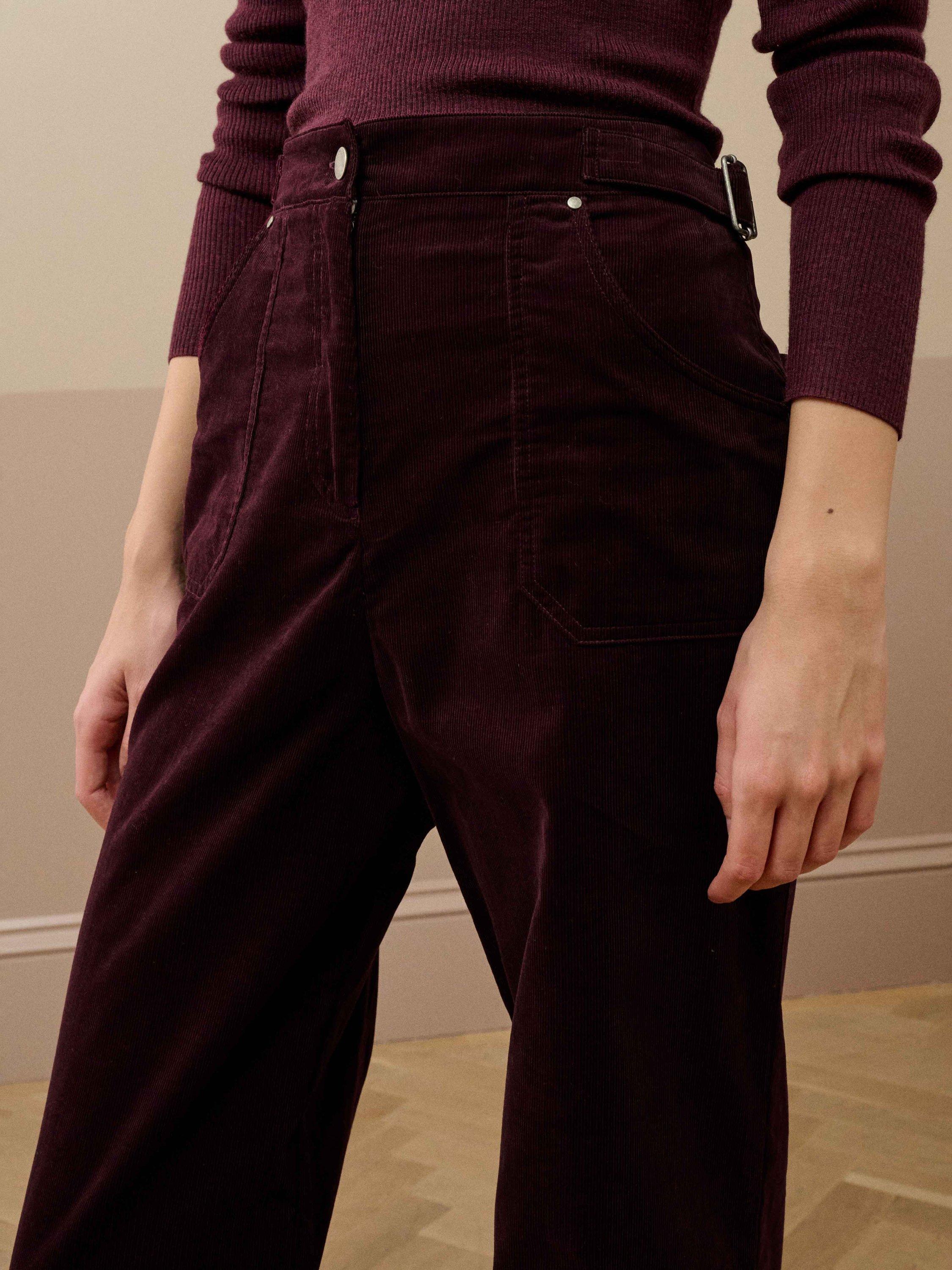 Product image 4 of 5, which shows Brora Needlecord High Waist Trousers, Damson, 6