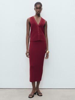 Mango Seseta Knit Midi Skirt, Dark Red - view 2, Dark Red