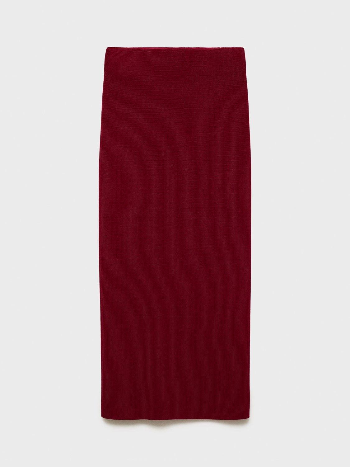 Product image 3 of 7, which shows Mango Seseta Knit Midi Skirt, Dark Red, S