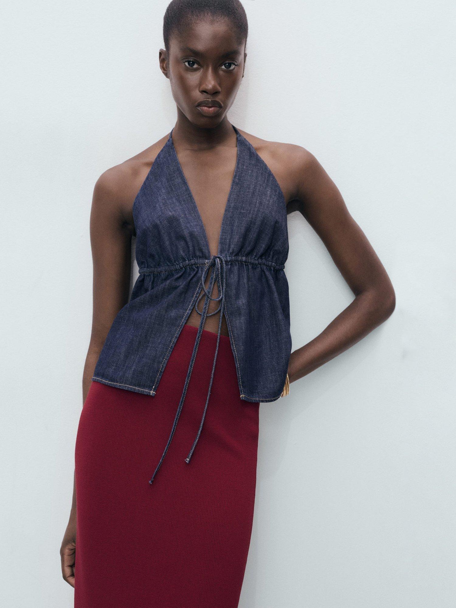 Product image 5 of 7, which shows Mango Seseta Knit Midi Skirt, Dark Red, S