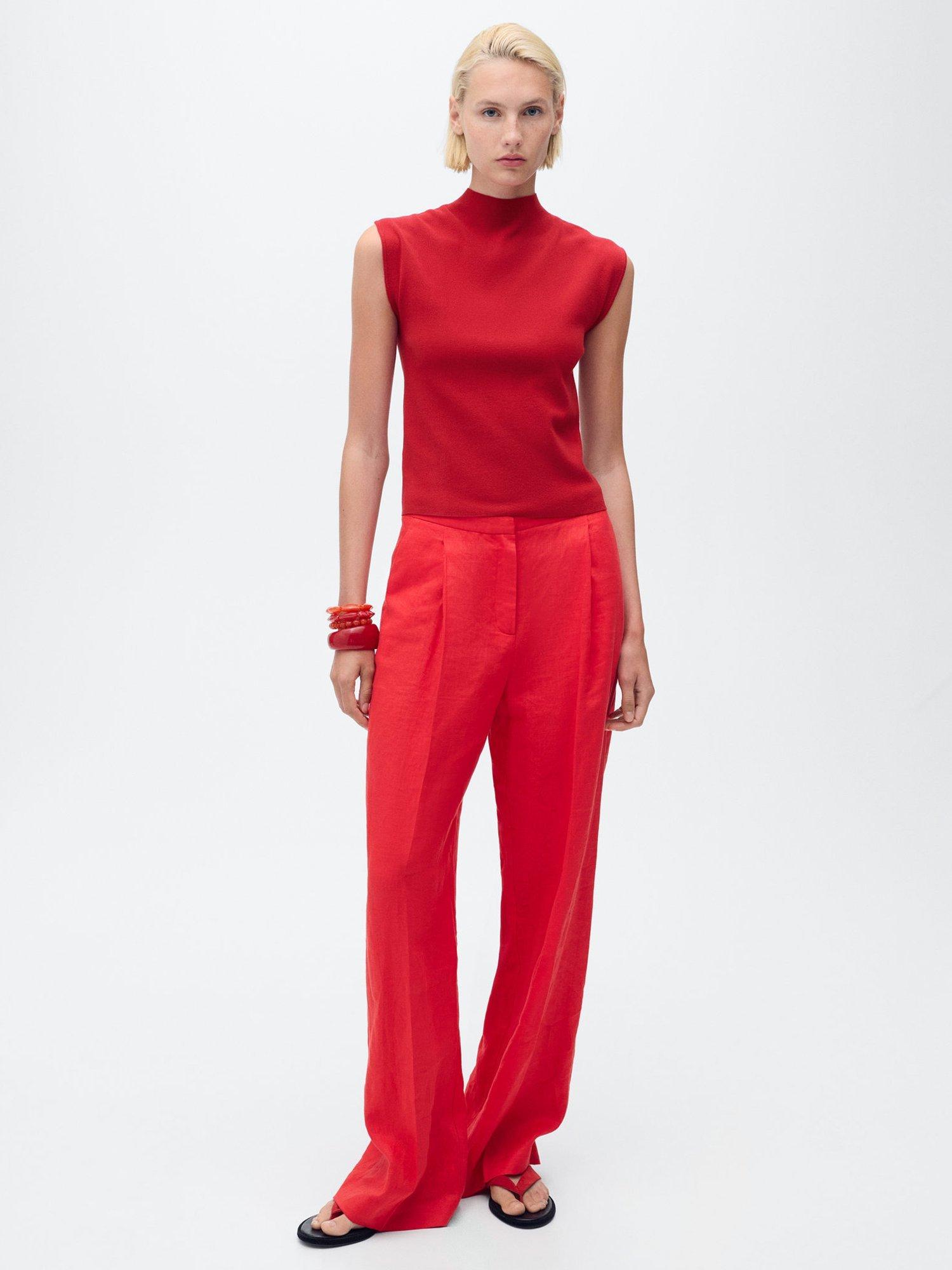 Product image 1 of 8, which shows Mango Hemin Sleeveless Knit Top, Red, L