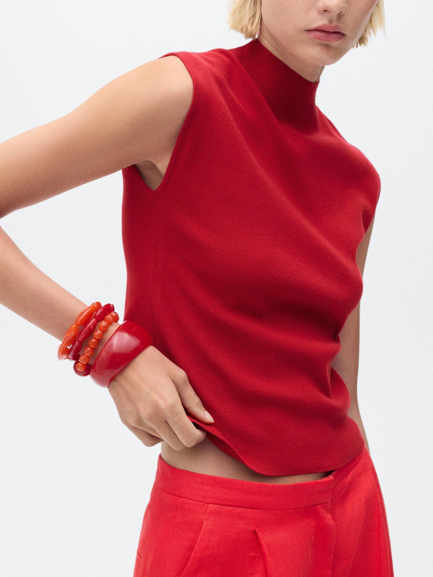 Product image 2 of 8, which shows Mango Hemin Sleeveless Knit Top, Red, L