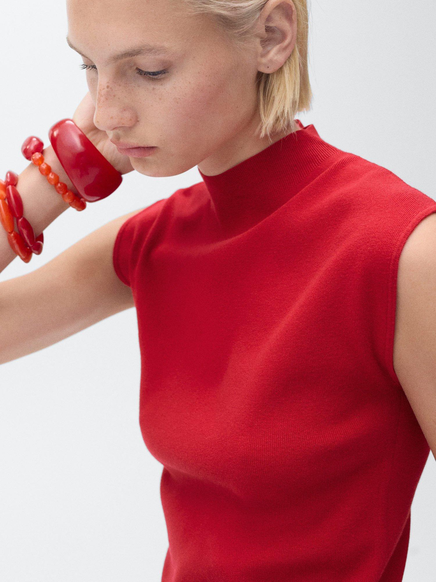 Product image 6 of 8, which shows Mango Hemin Sleeveless Knit Top, Red, L