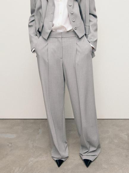 Mango Bowery Stripe Trousers, Grey, Grey