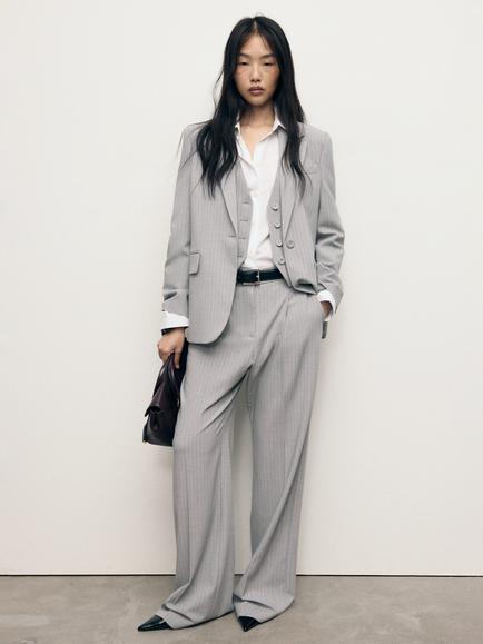 Mango Bowery Stripe Trousers, Grey - view 2, Grey