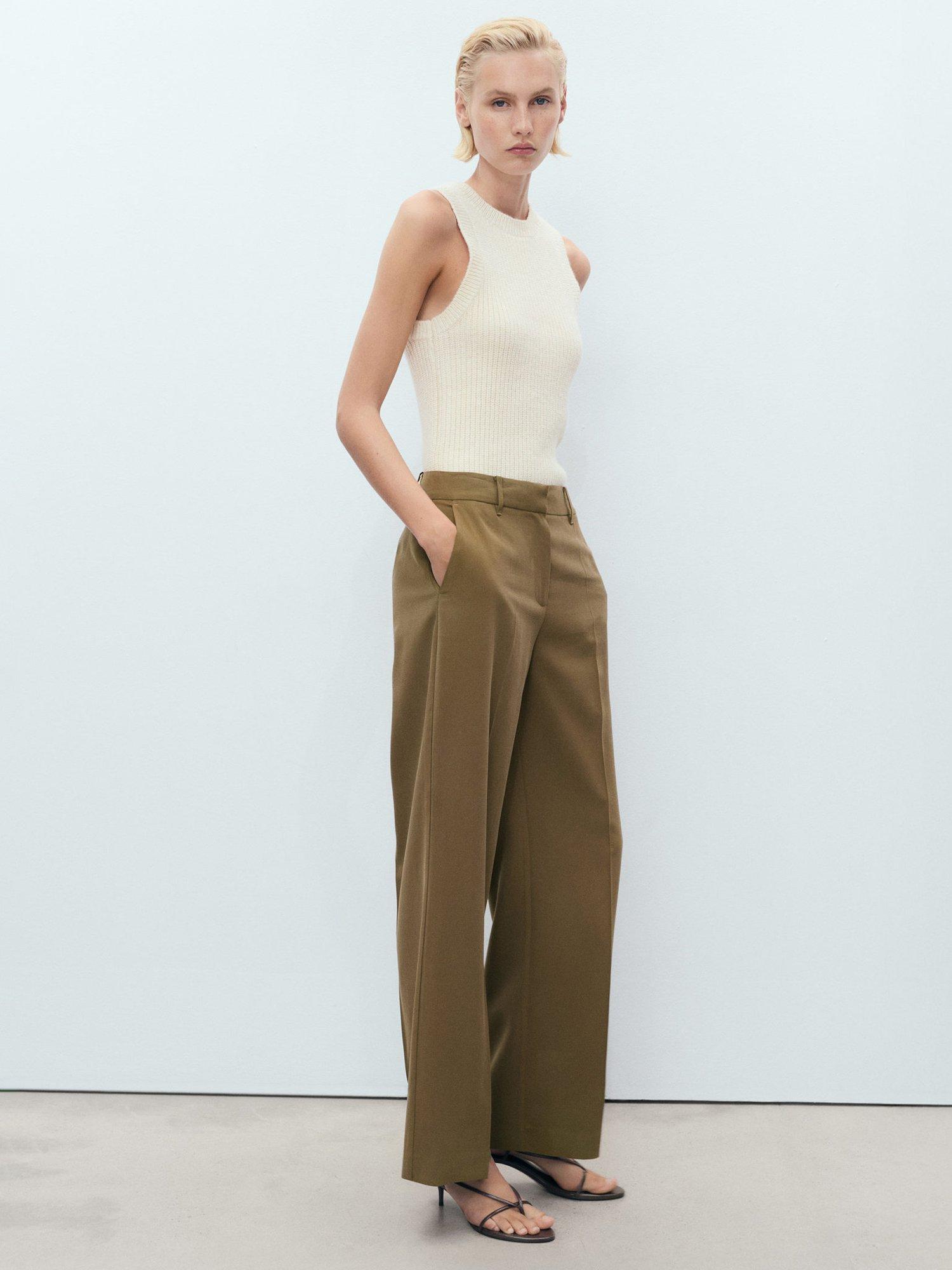 Product image 2 of 8, which shows Mango Carlos Mid Rise Straight Trousers, Khaki, 6